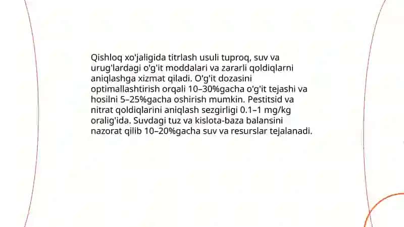 Titrlash usulining xalq xo'jaligidagi ahamiyati 4