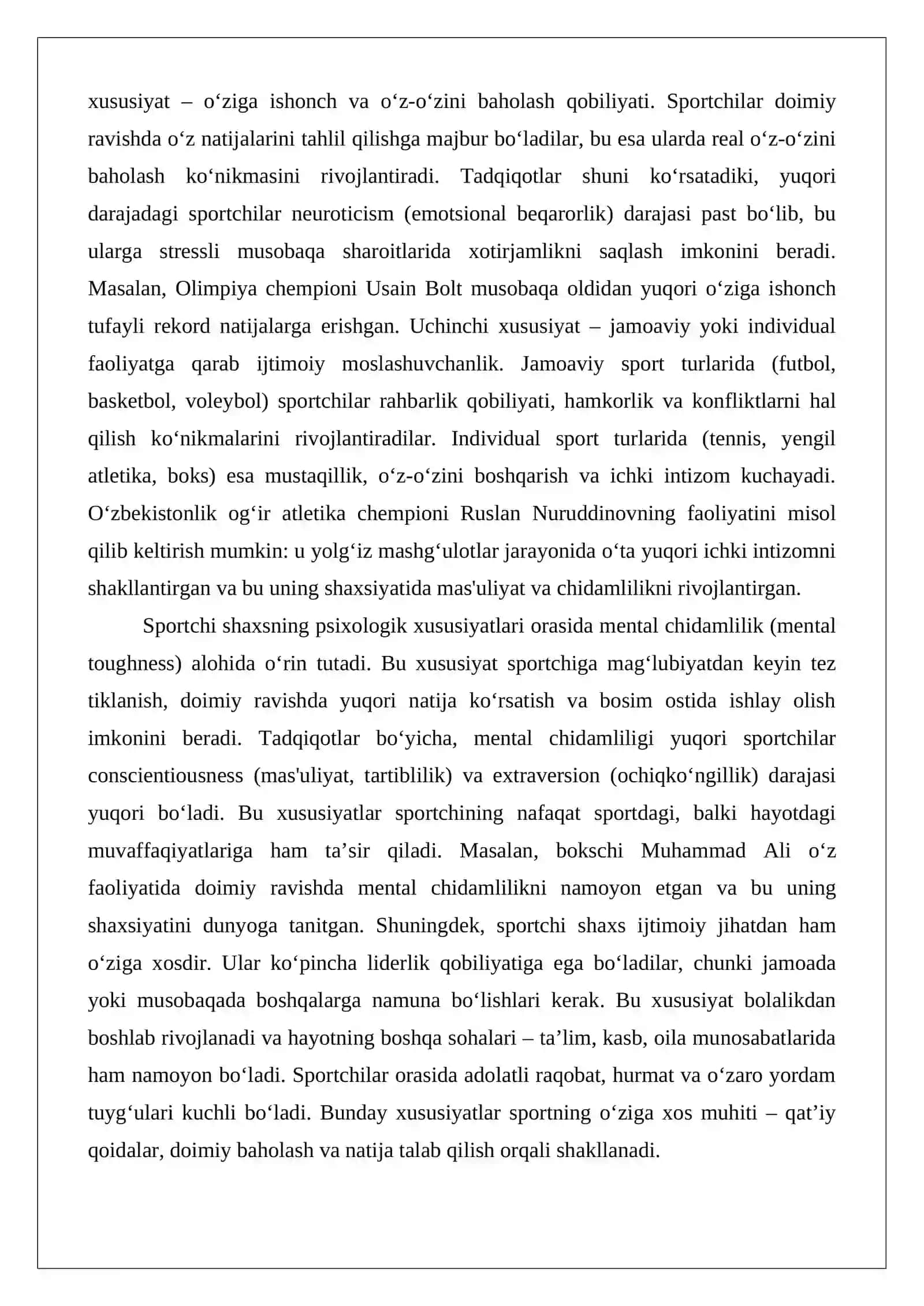 Sportchi shaxsni shakllantirishda jismoniy tarbiya va sportning o‘ziga xos spesifik ahamiyati 4