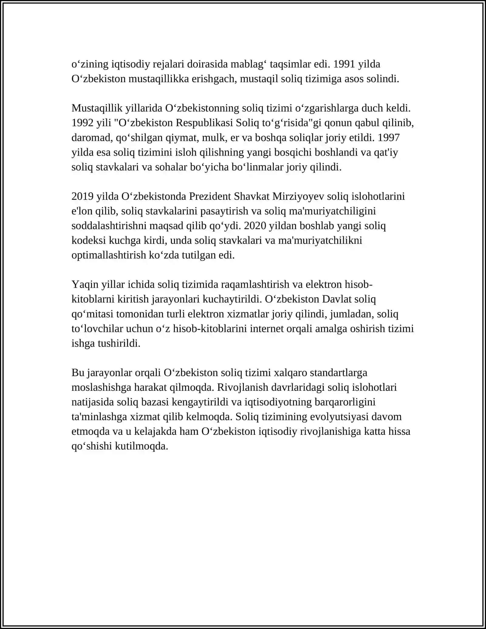 O'ZBEKISTON RESPUBLIKASINING SOLIQ TIZIMINING SHAKLLANISH BOSQICHLARI 4