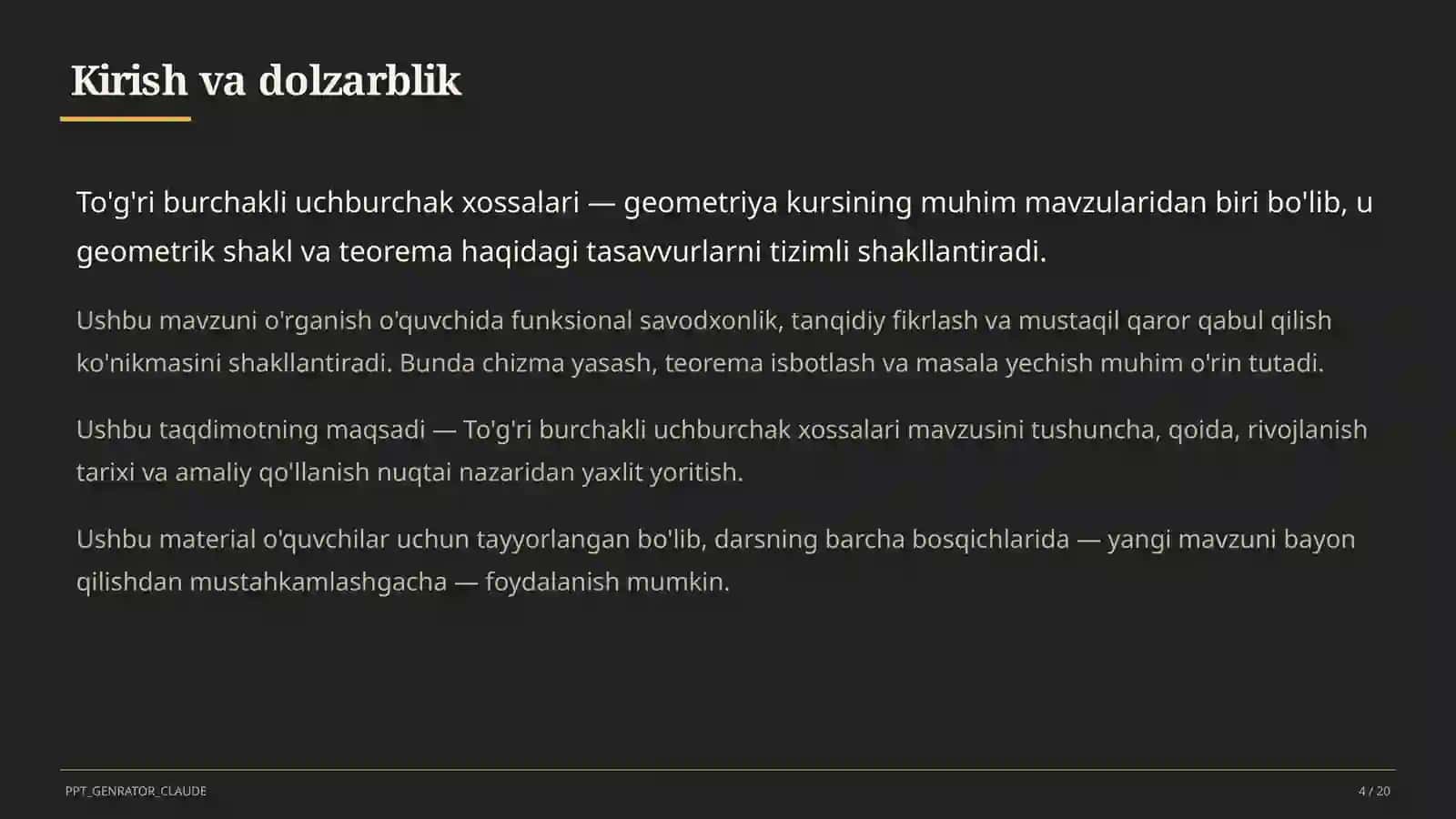 To'g'ri burchakli uchburchak xossalari (7-sinf) 4