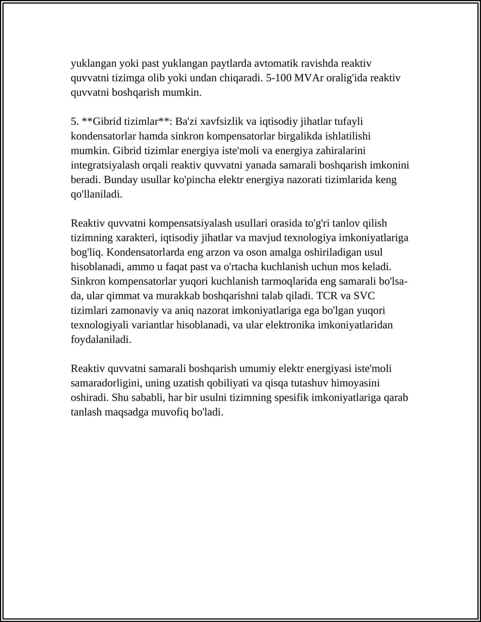 ELEKTR TA’MINOTI TIZIMLARIDA OPTIMAL REAKTIV QUVVATNI KOMPENSATSIYALASH 4