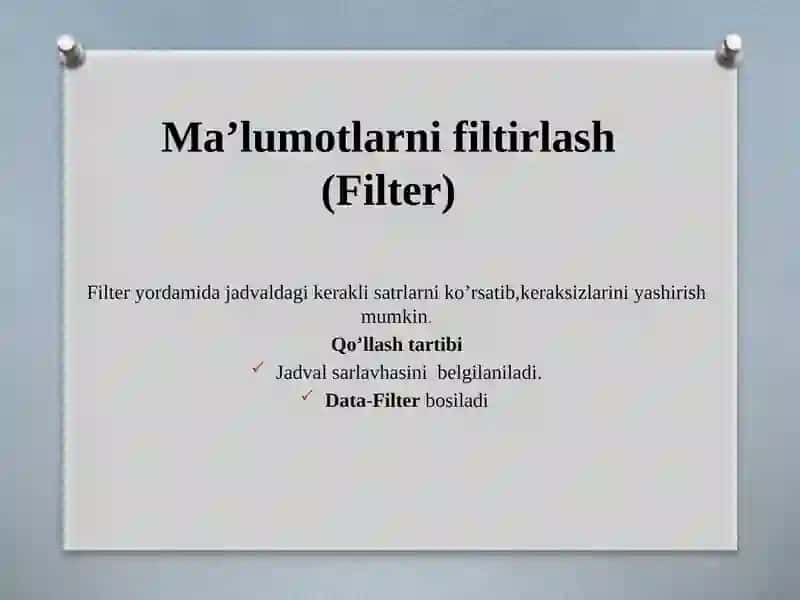 MS Excelda ma’lumotlarni tartiblash va saqlash 4