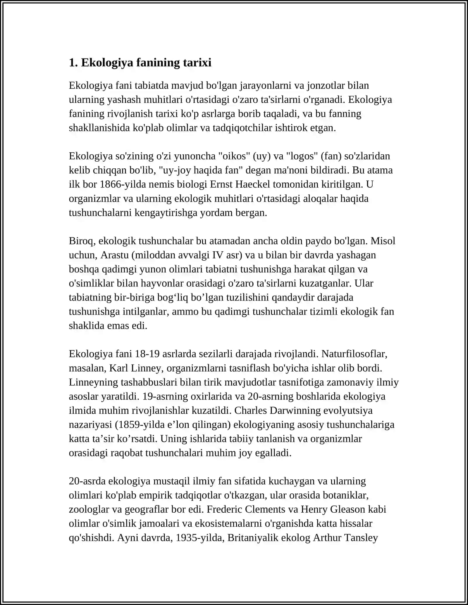 Ekologiya fani, uning rivojlanishi, predmeti va vazifalari 4