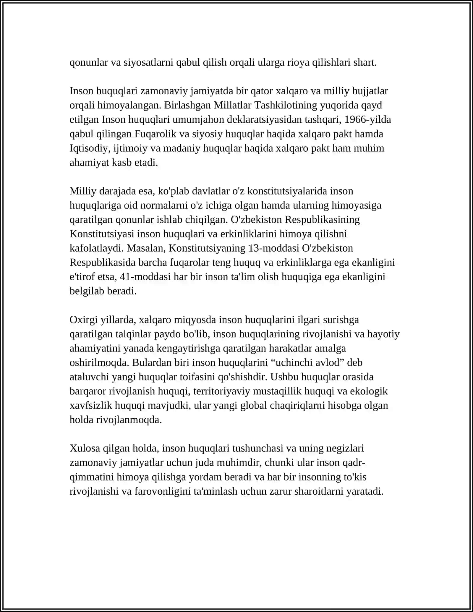 OʻZBEKISTONDA INSON HUQUQLARI KAFOLATINI YARATILISHI 4
