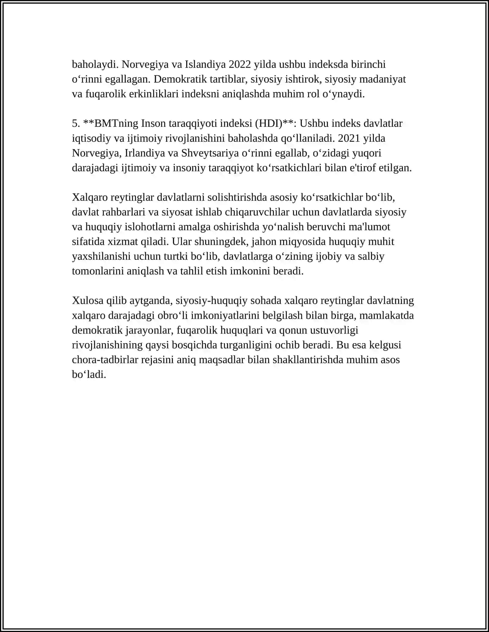 SIYOSIY-HUQUQIY SOHADAGI USTUVOR HALQARO REYTINGLAR VA ULARGA O'ZBEKISTONNING INTEGRATSIYALASHUVI 4