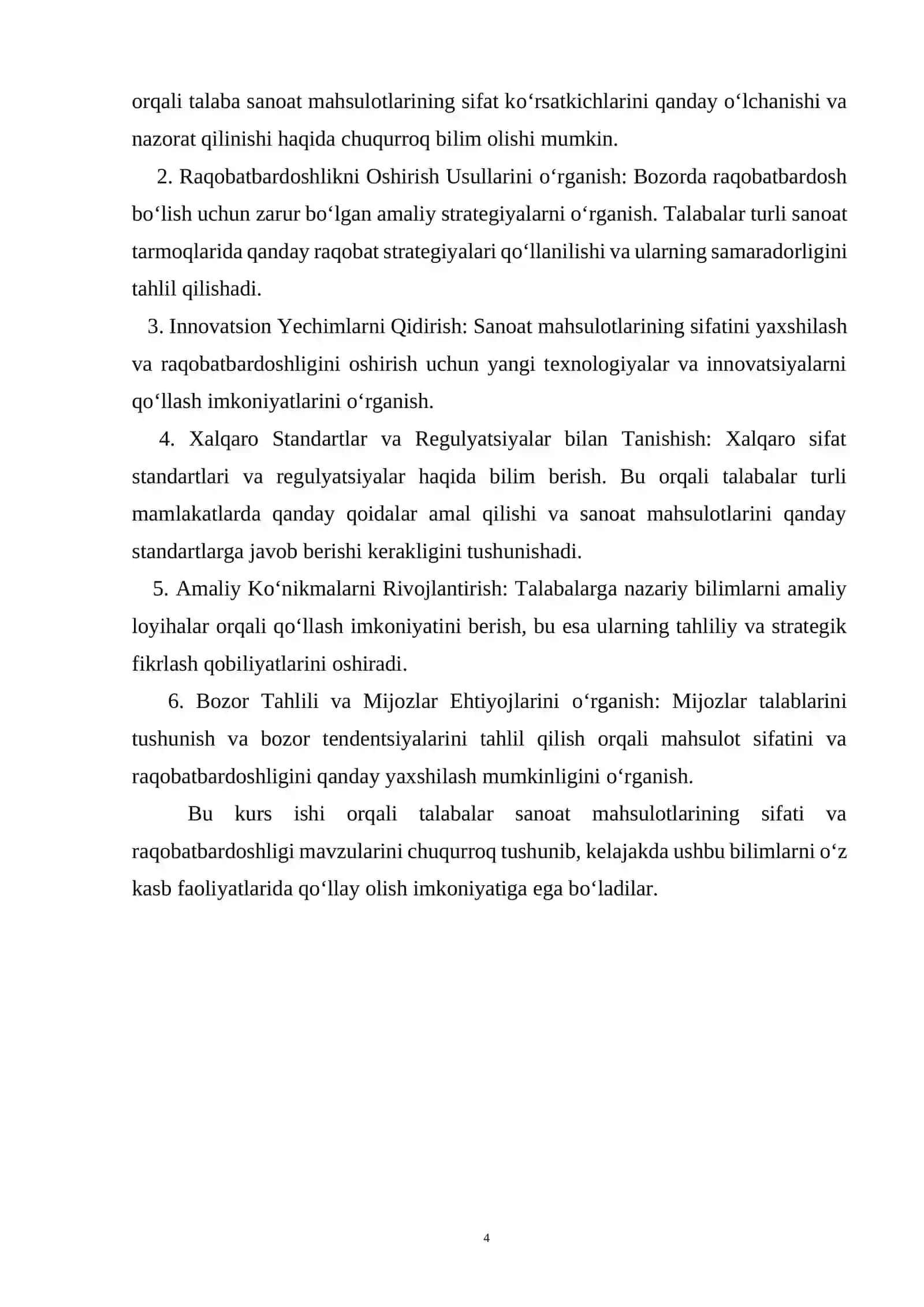 Sanoat Maxsuloti Sifati va Raqobatbardoslik 4