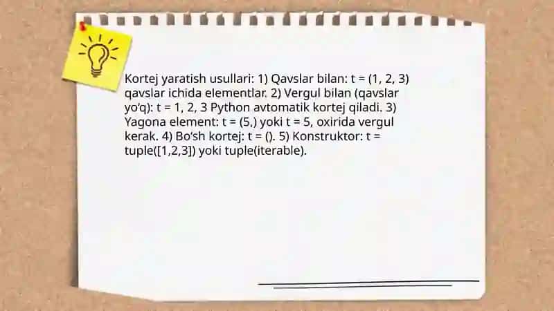 Kortej (tuple) Python dasturlash tilida 4