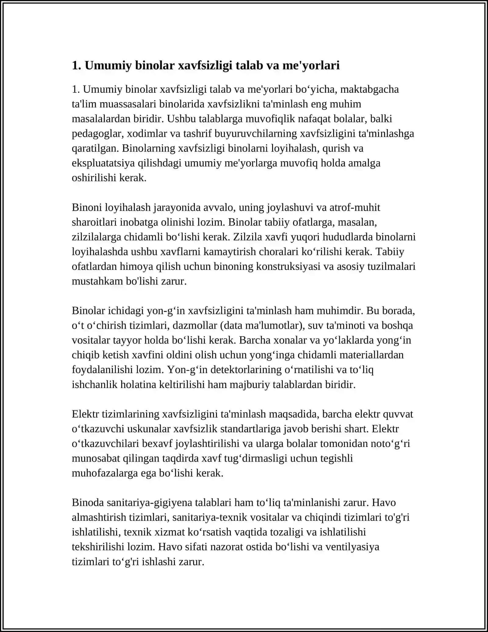 MAKTABGACHA TAʼLIM MUASSASI BINOLARIDA XAVFSIZLIKNI TASHKIL ETISHGA OID TALABLAR 4