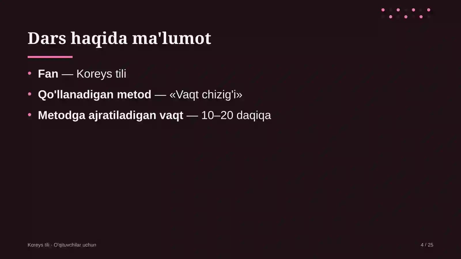 koreys tili darslarida vaqt chizig'i metodidan foydalanish 3132 4