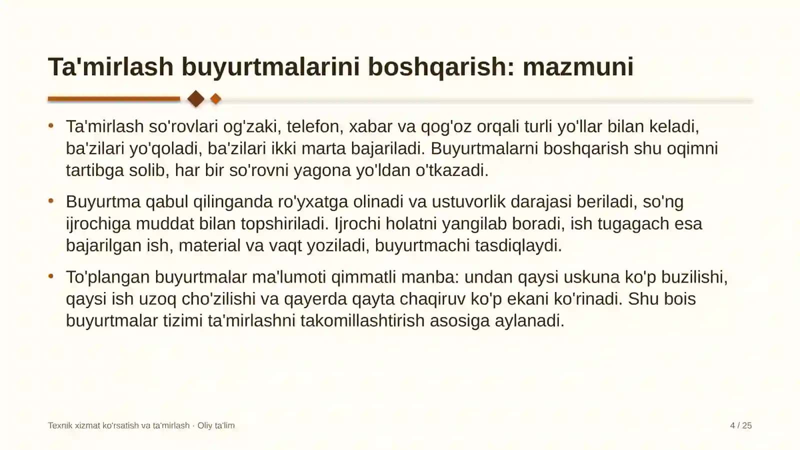 Elektr ta'minoti korxonalarida ta'mirlash ishlariga buyurtmalarni boshqarish 4