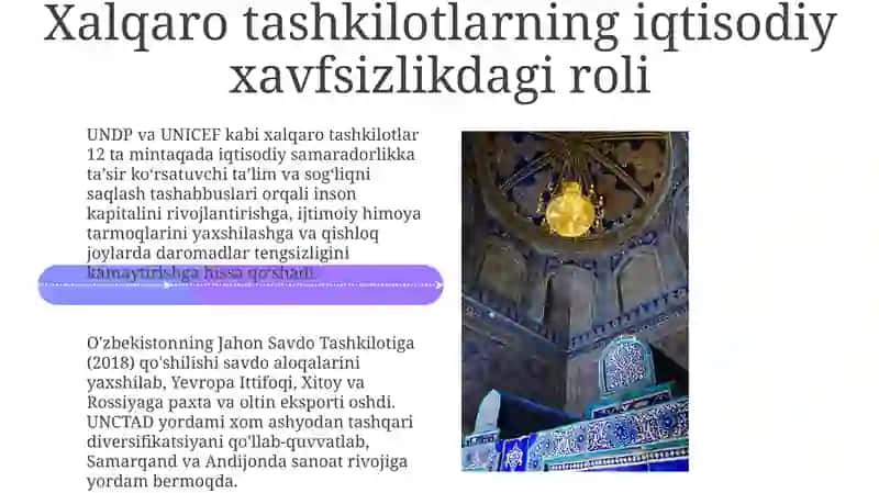 O‘zbekistonning iqtisodiy xavfsizlikni ta’minlashda xalqaro tashkilotlar bilan hamkorligi 4