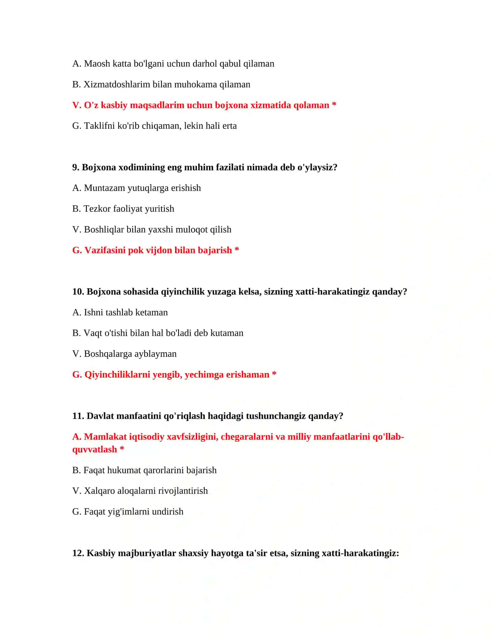 Qonunchilik testlari bojxona 4