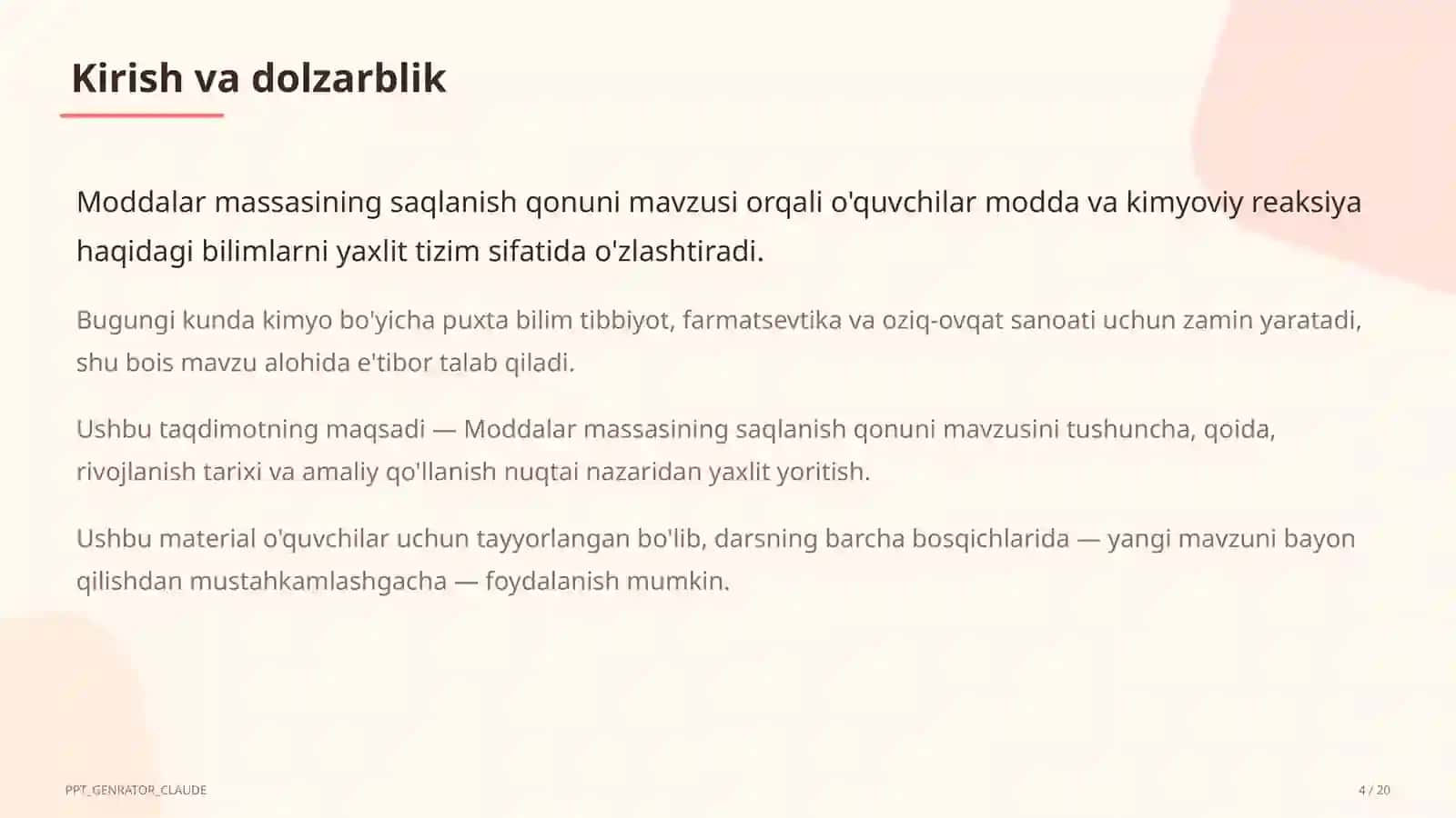 Moddalar massasining saqlanish qonuni (7-sinf) 4