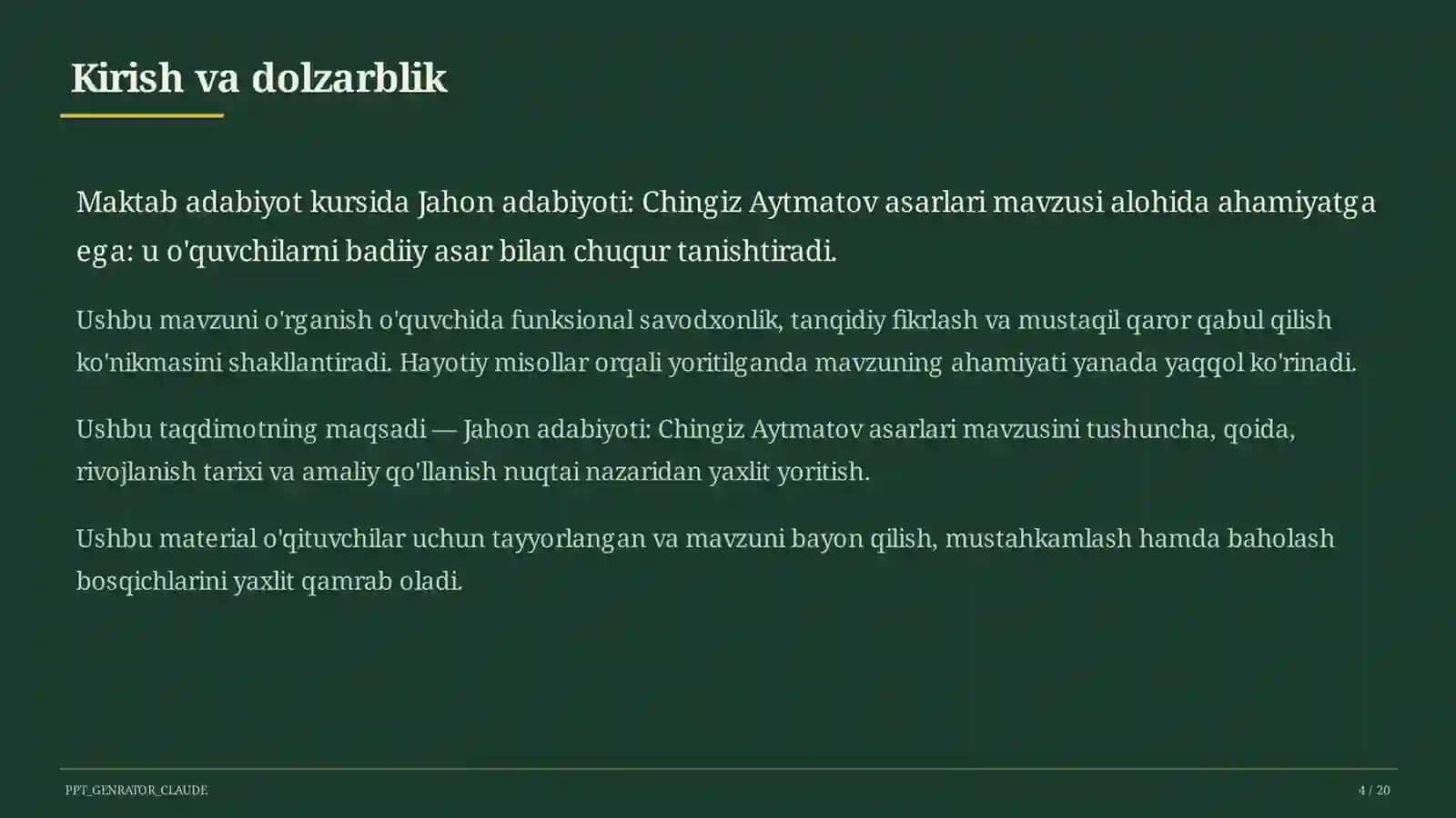 Jahon adabiyoti: Chingiz Aytmatov asarlari (11-sinf) 4