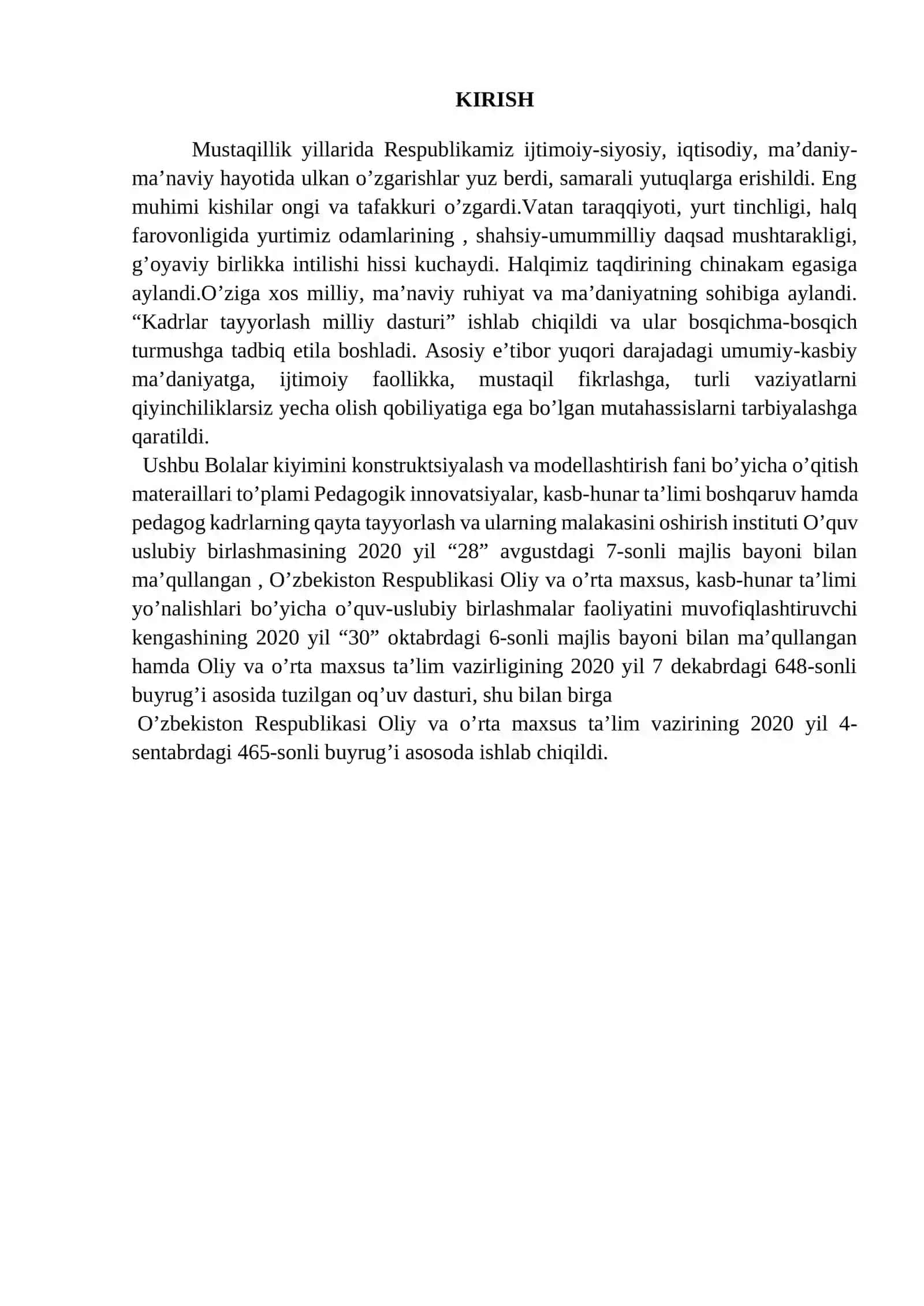 Bolalar kiyimini konstruksiyalash va modellashtirish fanidan  O’QITISH MATERIALLARI 4