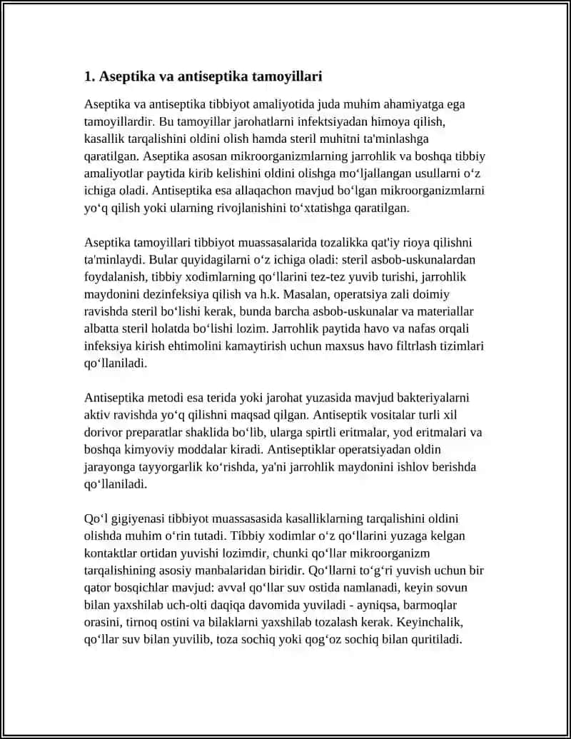 ASEPTIKA VA ANTISEPTIKA TAMOYILLARI.QOʻLLAR GIGIYENASI.QOʻLLARNI YUVISH TEXNIKASI 4