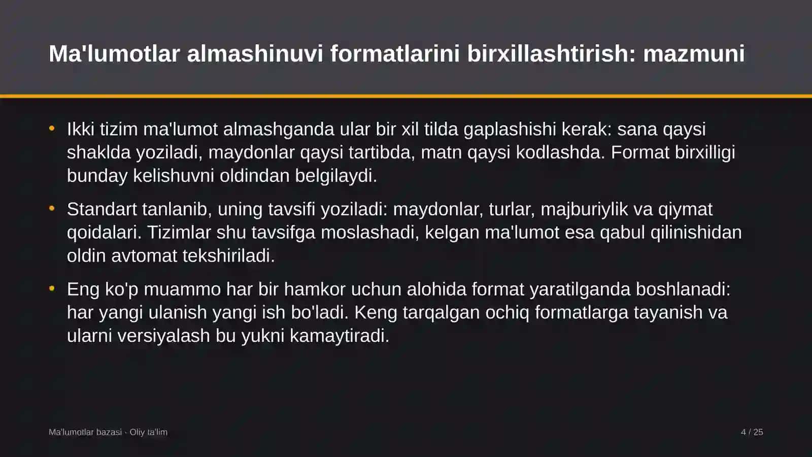 avtomobil transportida ma'lumotlar almashinuvi formatlarini birxillashtirish 4660 4