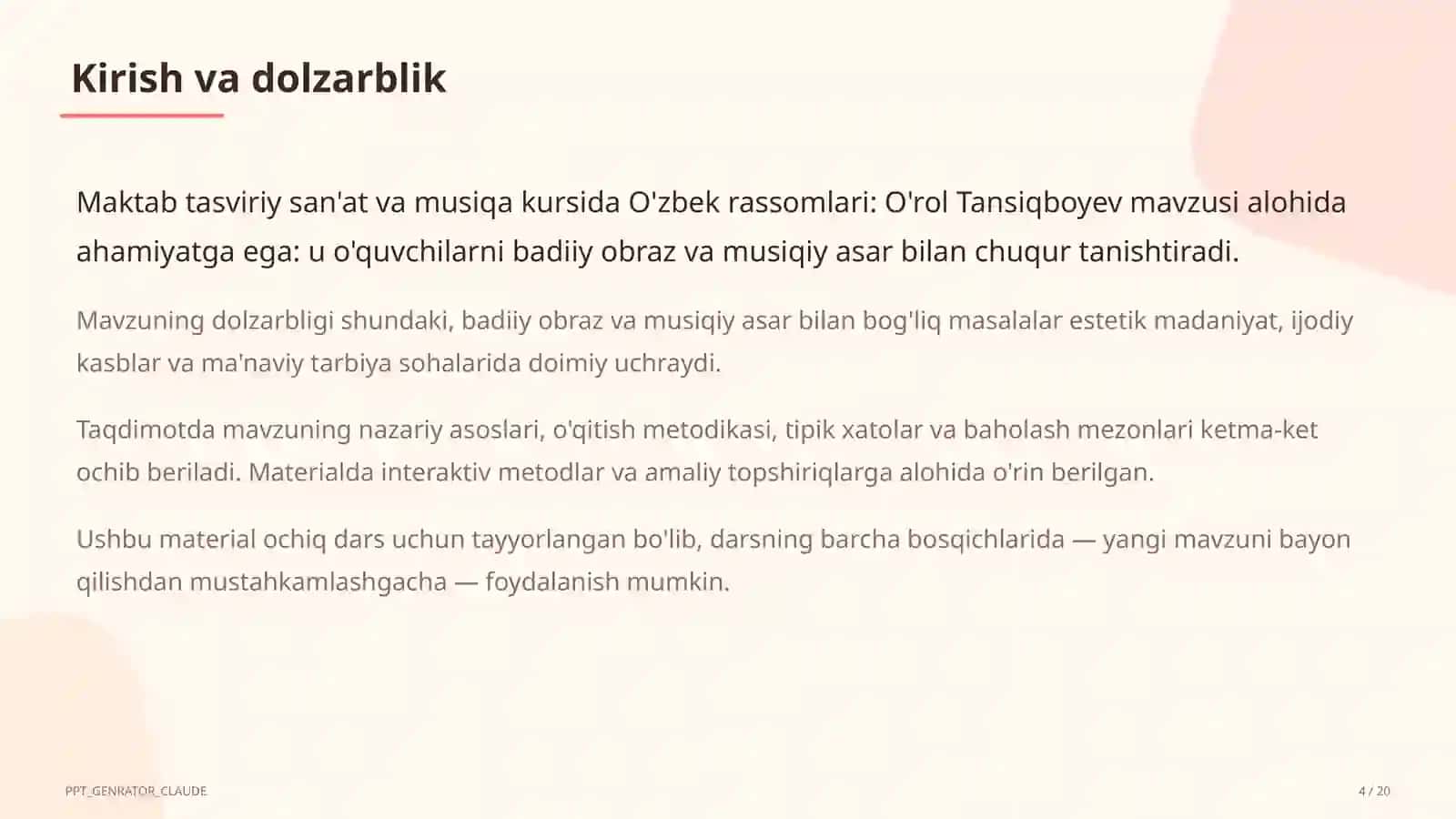 O'zbek rassomlari: O'rol Tansiqboyev (7-sinf) 4
