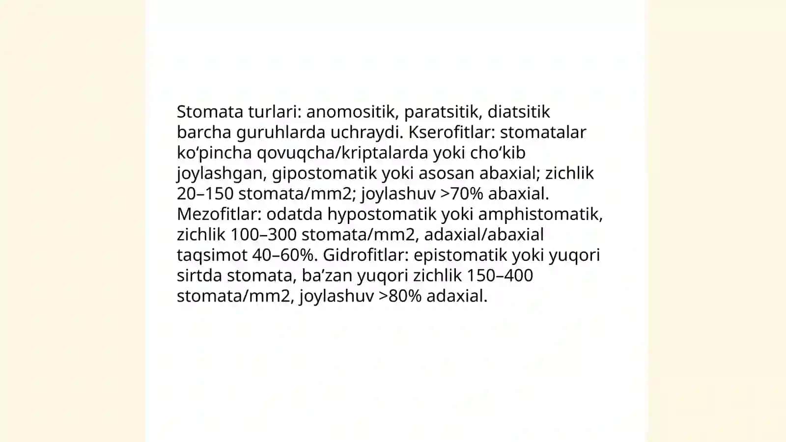 Turli yashash muhitidagi kserofit gidrofit mezofit barglarining tuzilishini solishtirish 4