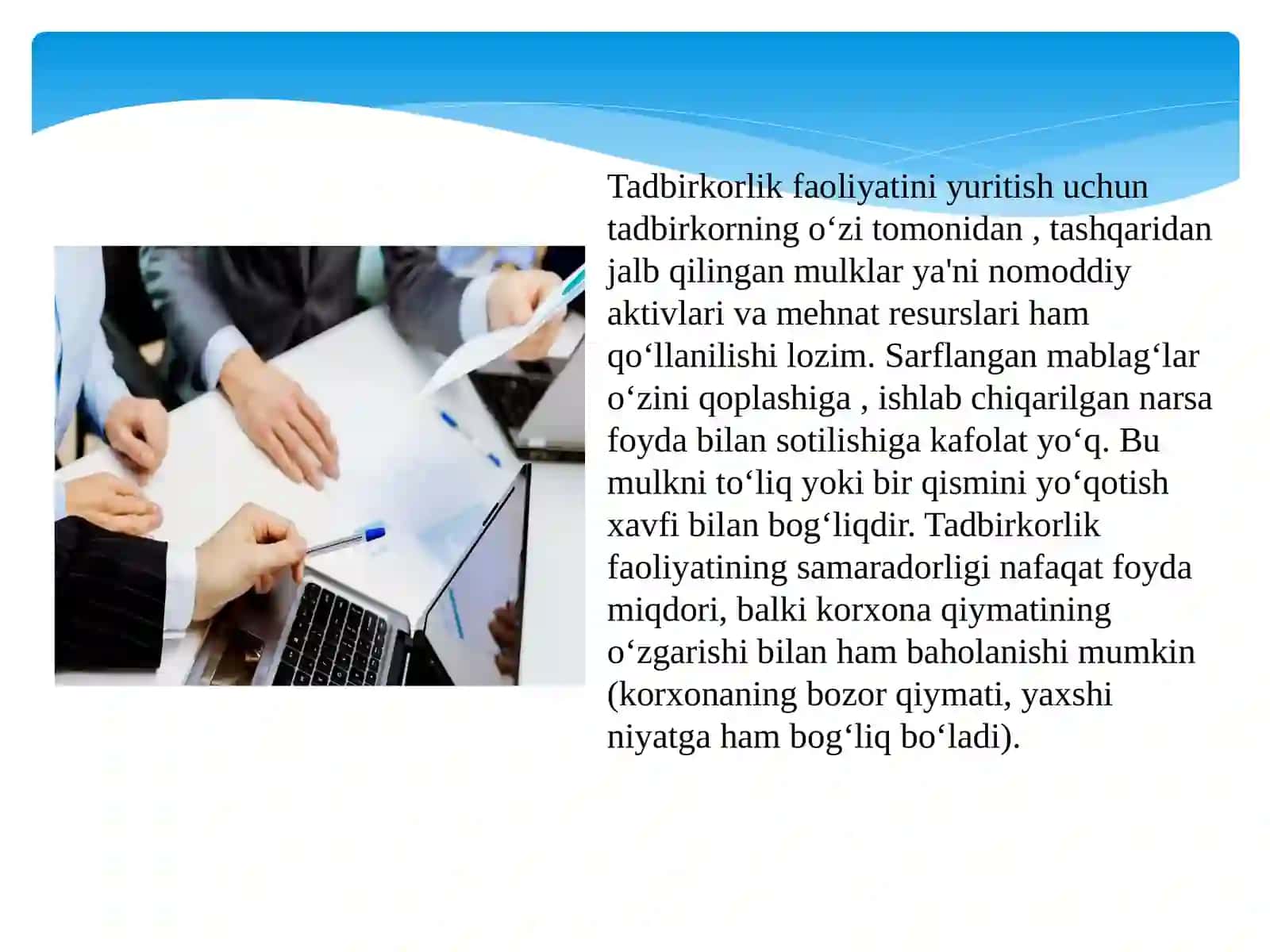 Tadbirkorlik faoliyati yo'nalishlari. Qishloq xo'jalik, moliya, ulgurji va chakana savdo xizmatlari 4