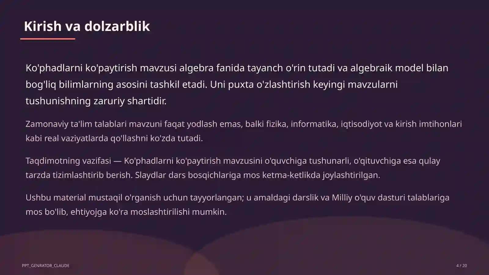 Ko'phadlarni ko'paytirish (7-sinf) 4