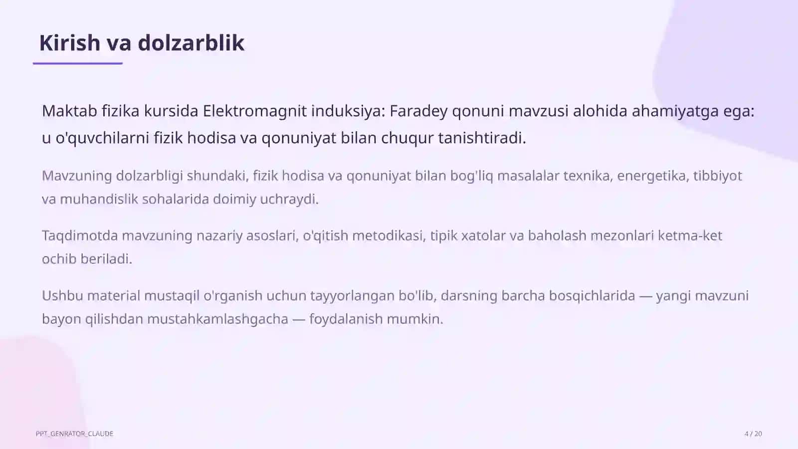 Elektromagnit induksiya: Faradey qonuni (11-sinf) 4