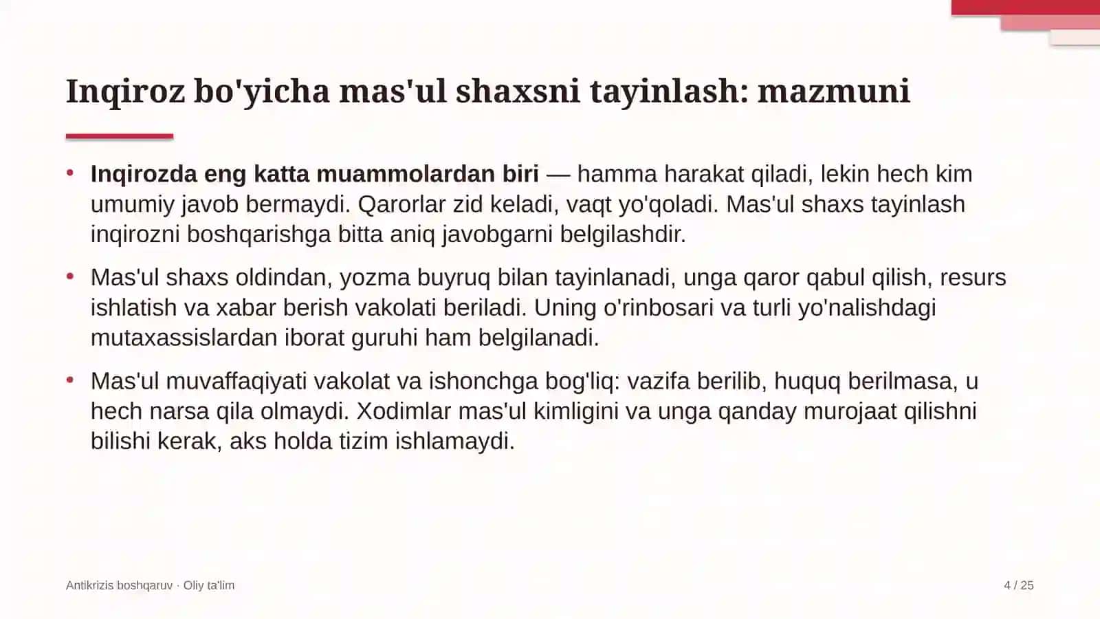 Keramik plitka ishlab chiqarishda inqiroz bo'yicha mas'ul shaxsni tayinlash 4