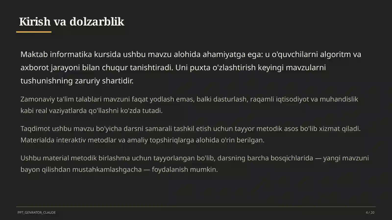 Algoritmlarning turlari: chiziqli, tarmoqlanuvchi, takrorlanuvchi (8-sinf) 4