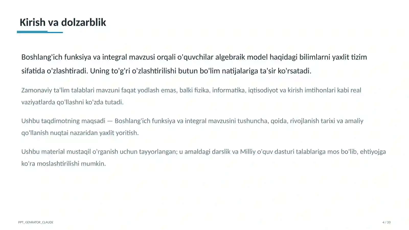 Boshlang'ich funksiya va integral (11-sinf) 4