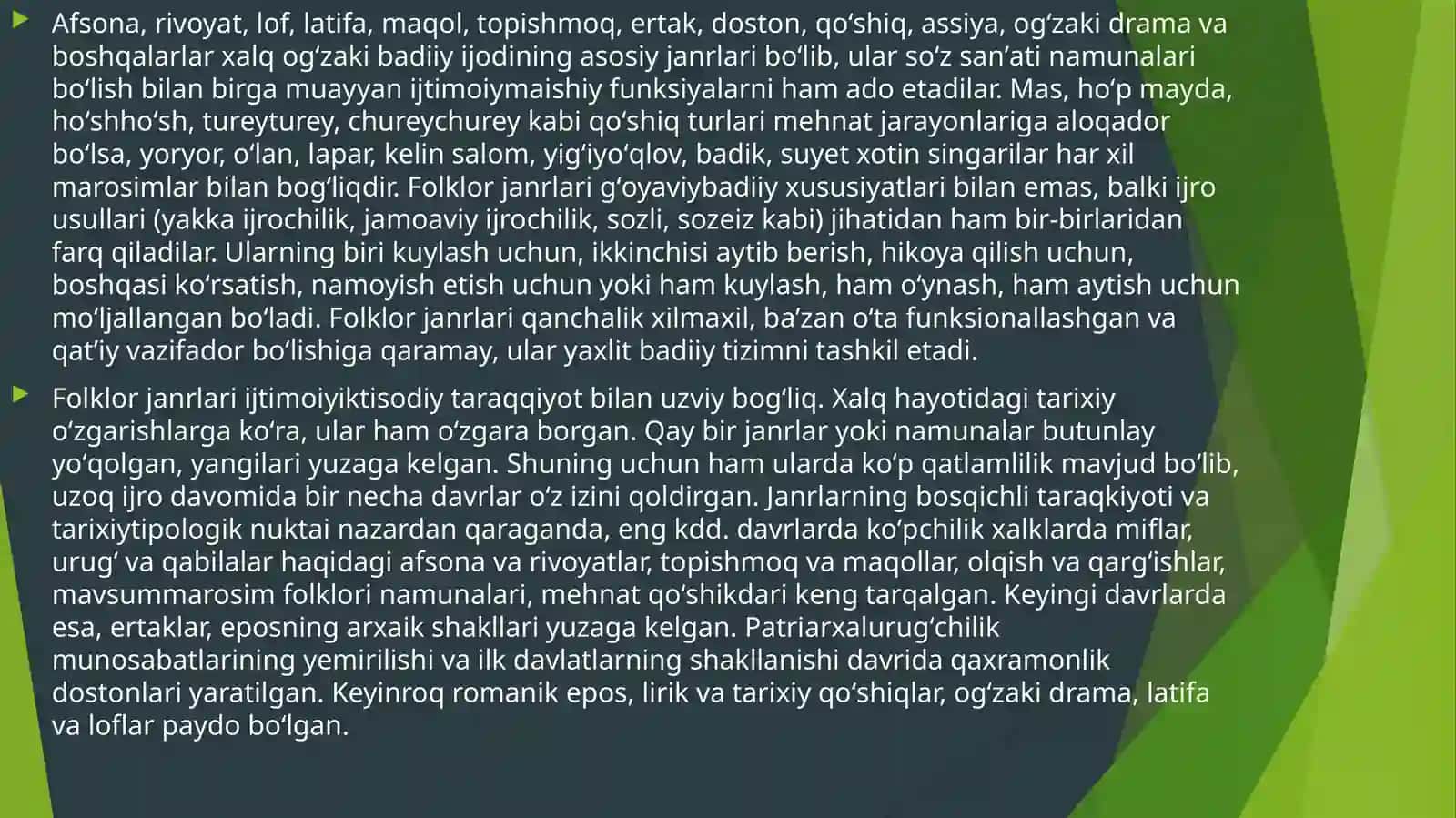 XALQ OGʻZAKI IJODI.FALKYORLIK 4