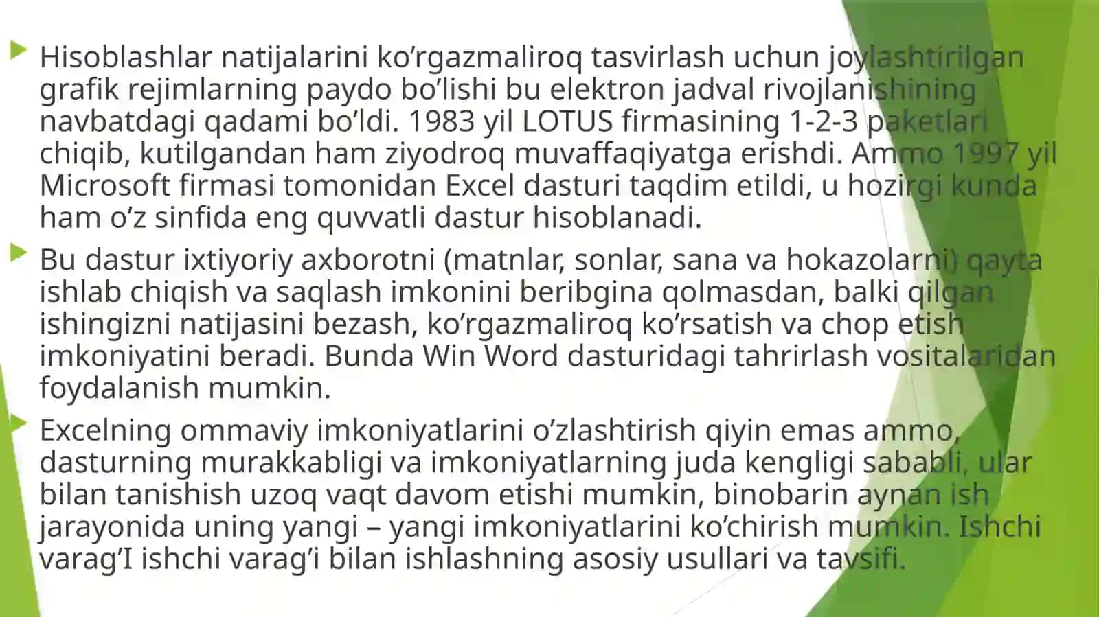 Elektron jadvalning imkoniyatlari va vazifalari 4