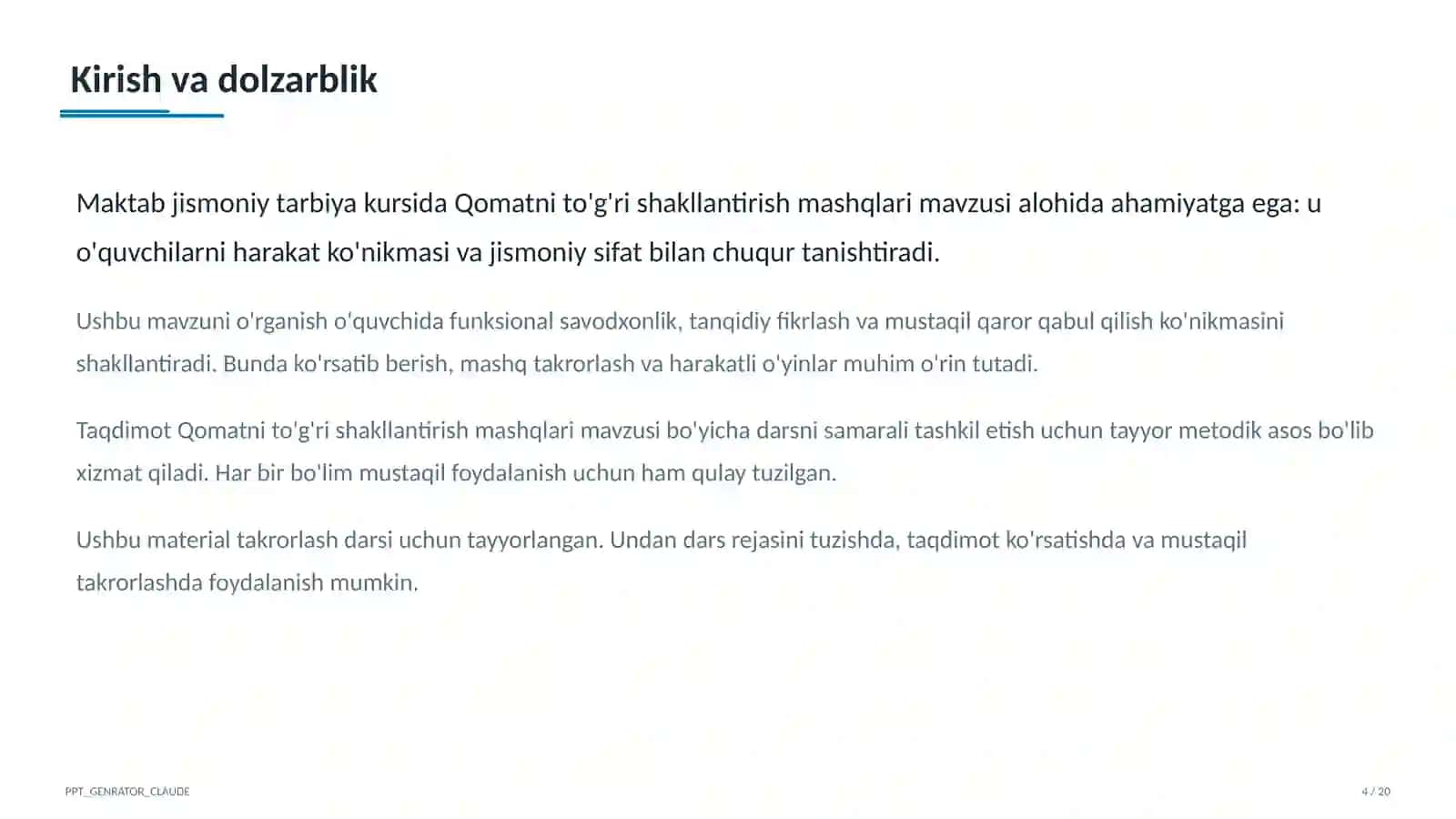 Qomatni to'g'ri shakllantirish mashqlari (2-sinf) 4