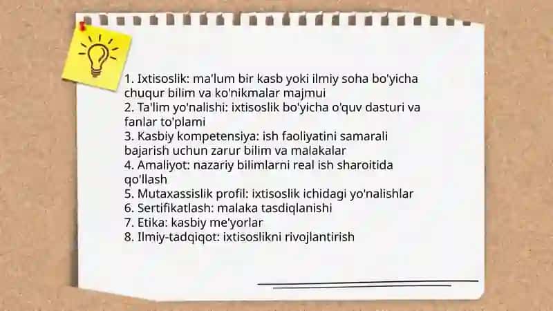 "Mutaxassisligim haqid" mikromavzu doirasida terminologik glossariy 4