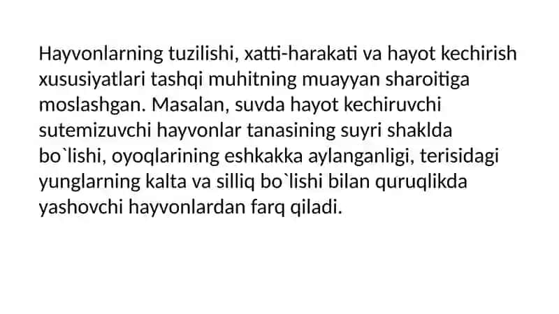 hayvonlar. hayvonlar turlari. ularning yashash muhiti 4