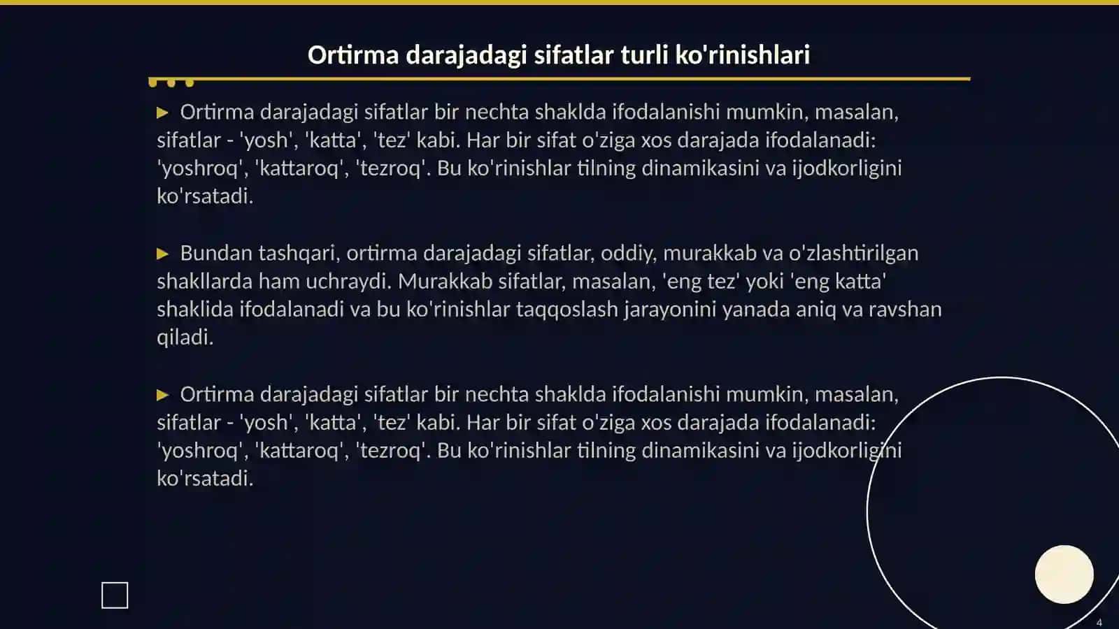 Ortirma darajadagi sifatlar 4