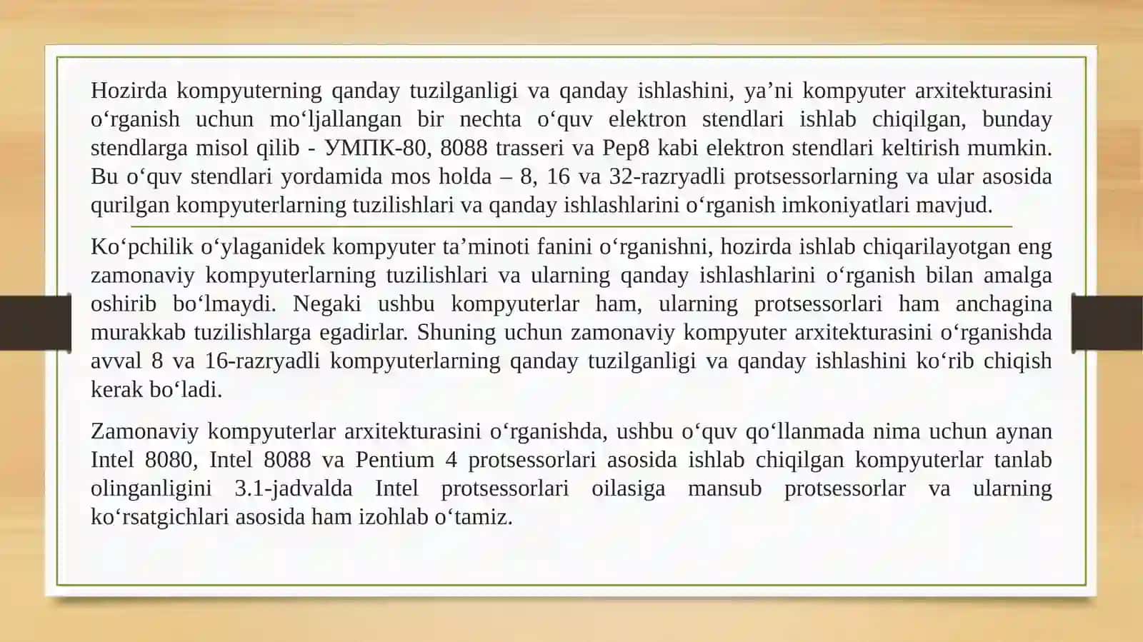 Mikroprosessorlarning ishlash va faoliyat ko’rsatish imkoniyatlari. Mikroprosessorning turlari va tuzulishi 4