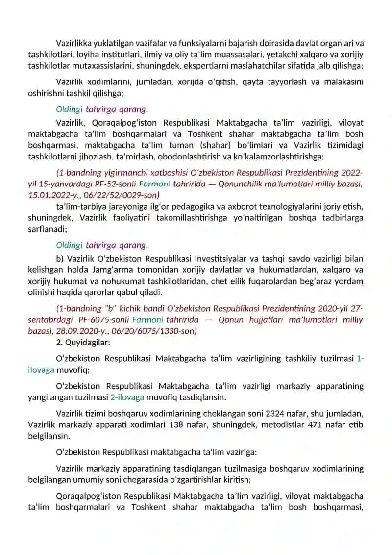 O’zbekiston Respublikasi prezidentining Maktabgacha ta’limga doir qaror, farmon va farmoyishlari 4