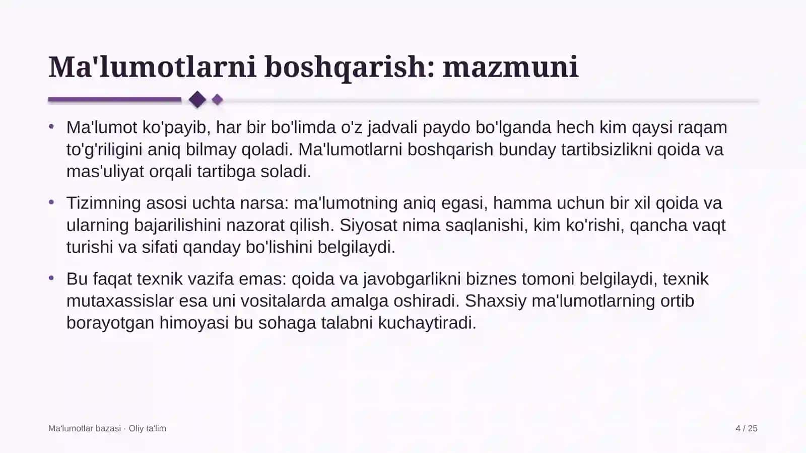 Ma'lumotlar bazasi  · Oliy ta'lim 4