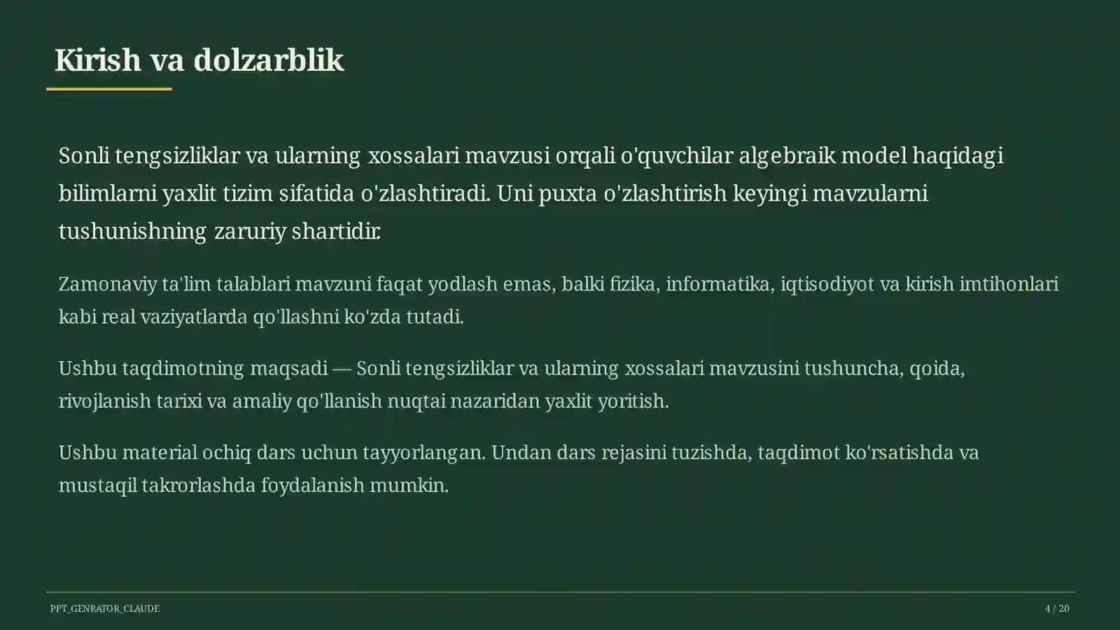 Sonli tengsizliklar va ularning xossalari (8-sinf) 4