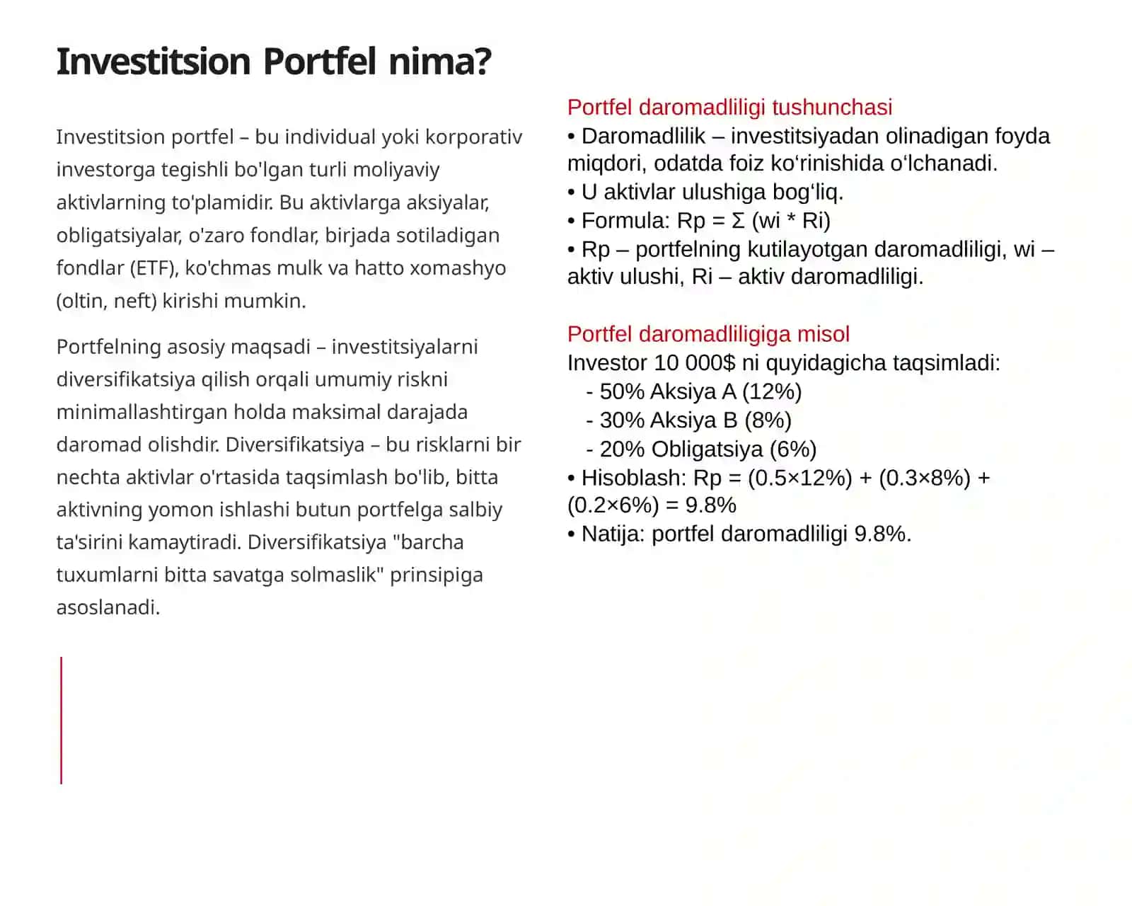 Investitsion Portfelning Daromadliligivavar Risklari 4