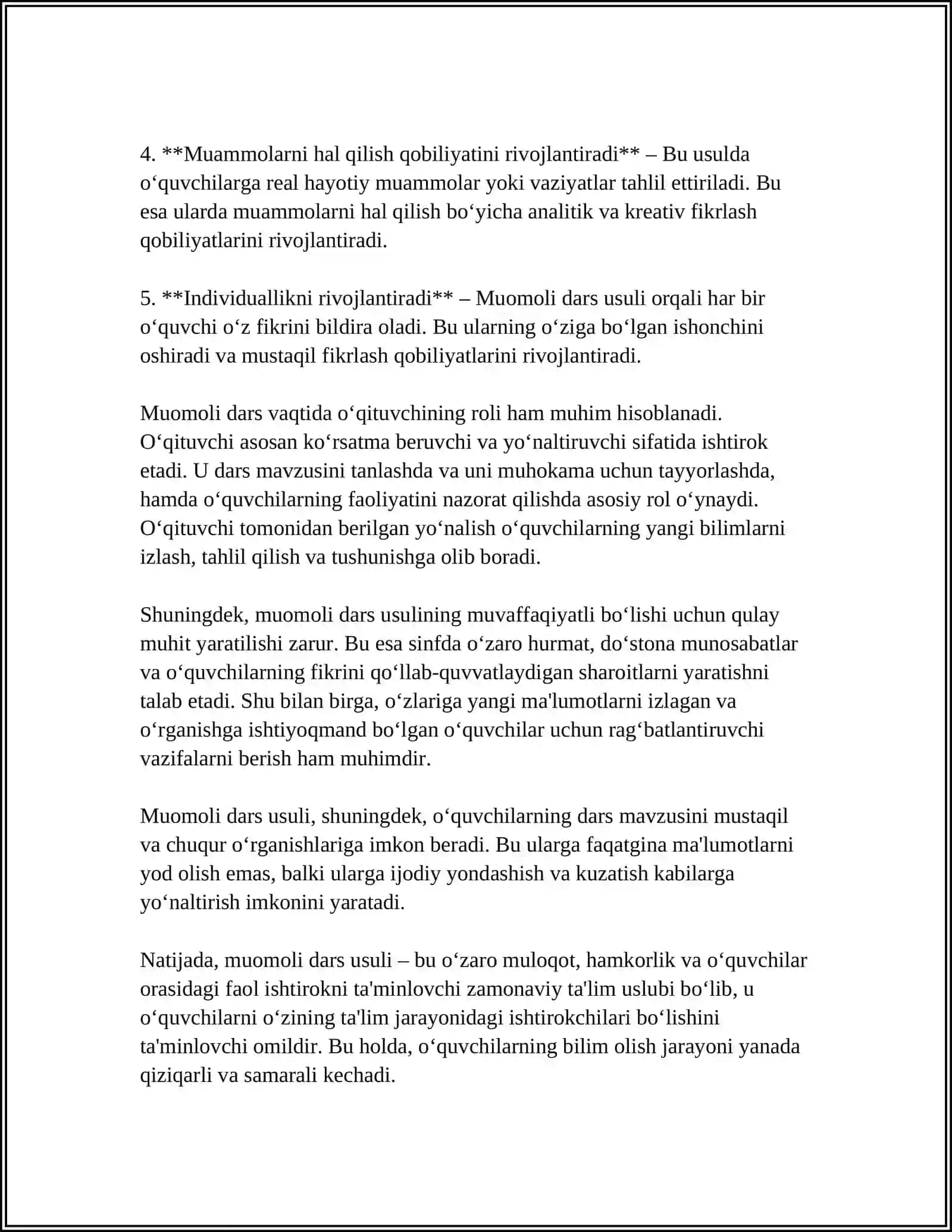 1-SINF MATEMATIKA DARSLARINI TASHKIL ETISHDA MUOMOLLI DARS USULIDAN FOYDALANISH METODIKASI 4
