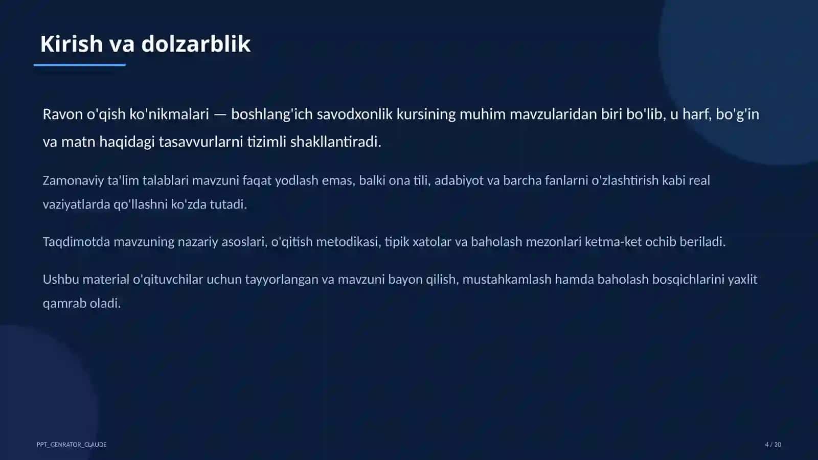Ravon o'qish ko'nikmalari (1-sinf) 4