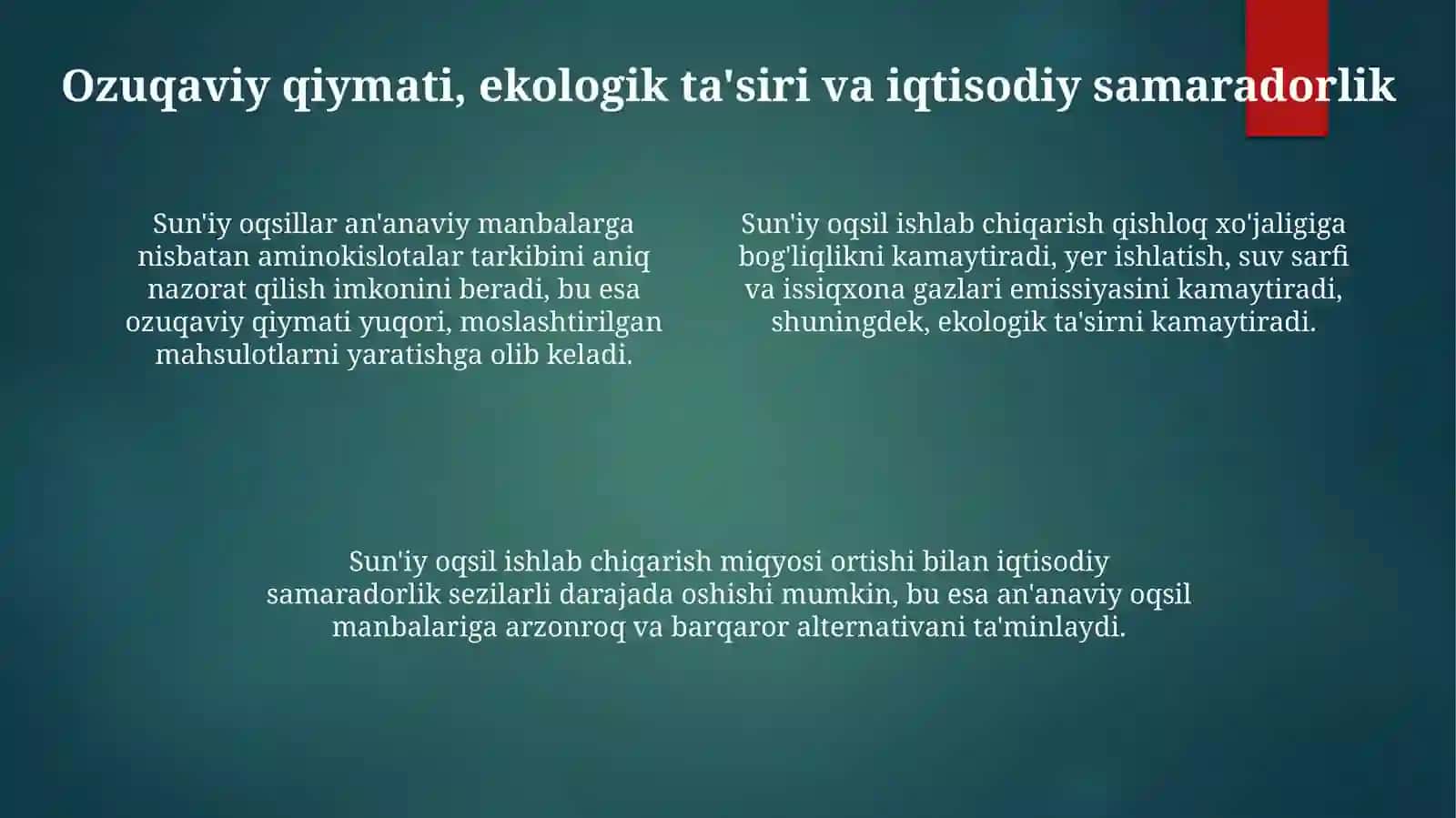 Sun'iy oqsil ozuqa moddalarning ishlab chiqarilishi va kelgusidagi imkoniyatlar 4