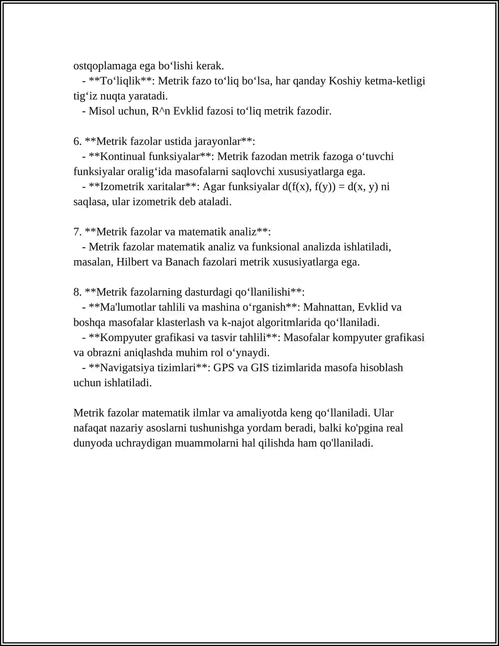 METRIK FAZODAGI ASOSIY TUSHUNCHALAR.MISOLLAR 4