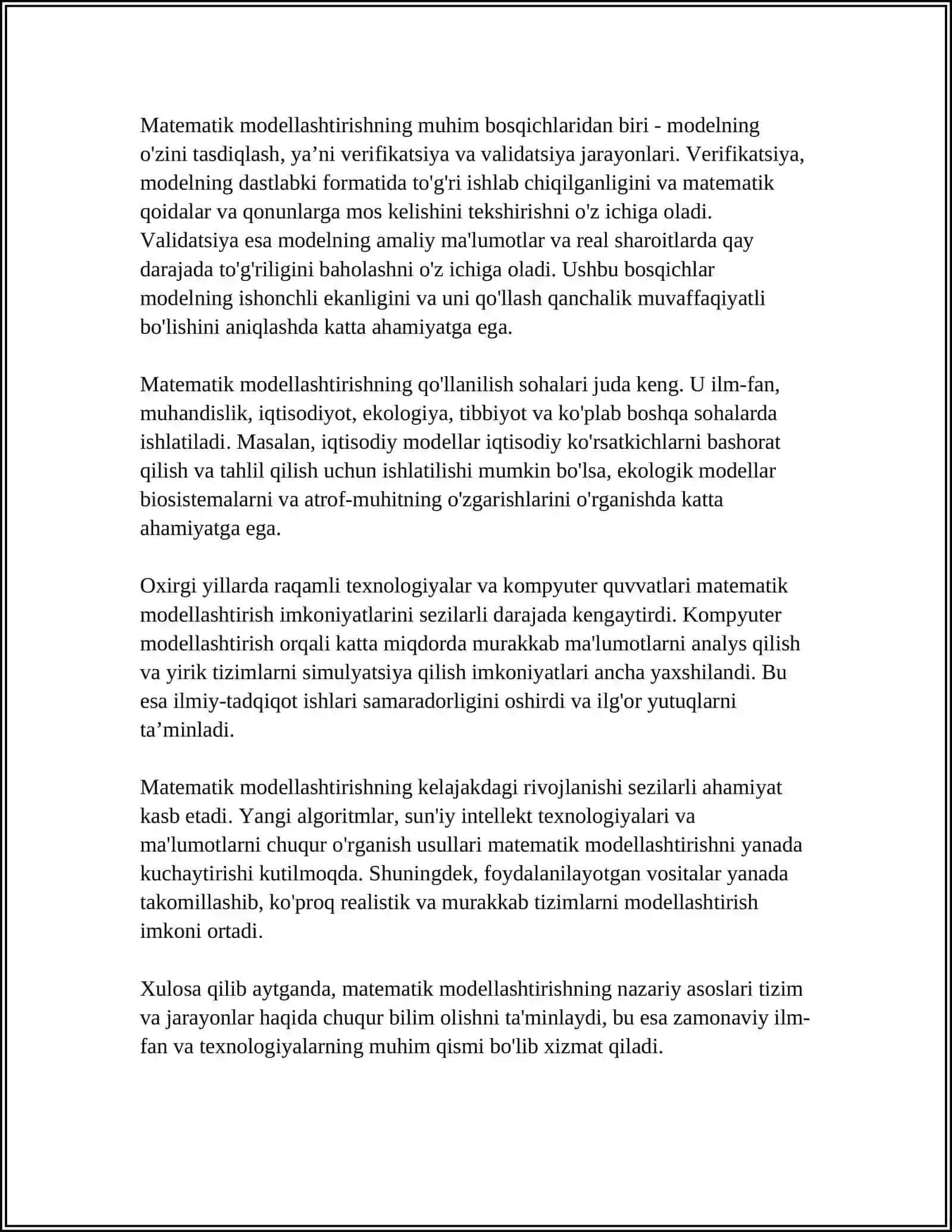 MUSTAQIL ISH Mavzu: MATEMATIK MODELLASHTIRISHDA ASOSIY MUAMMOLAR 4