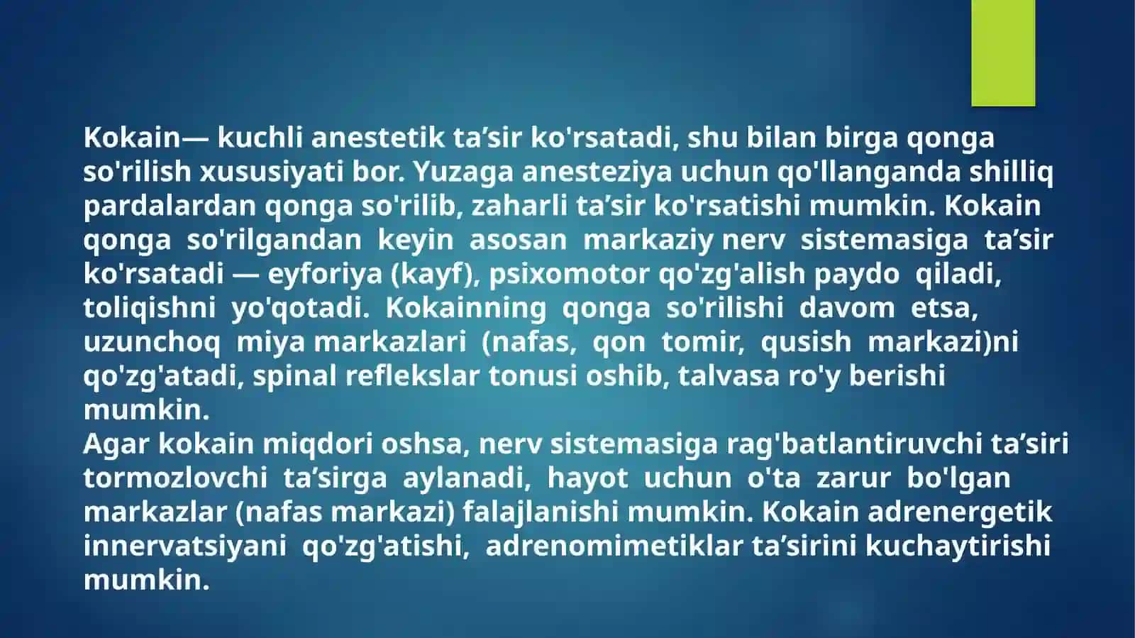 MAXALLIY ANESTETIKLAR. STOMATOLOGIYADA QO’LLANILISHI 4