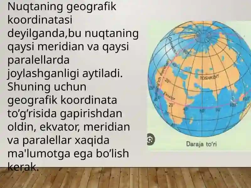 TOPOGRAFIYADA QO‘LLANILADIGAN KOORDINATALAR VA BALANDLIKLAR SISTEMASI SLAYD 4