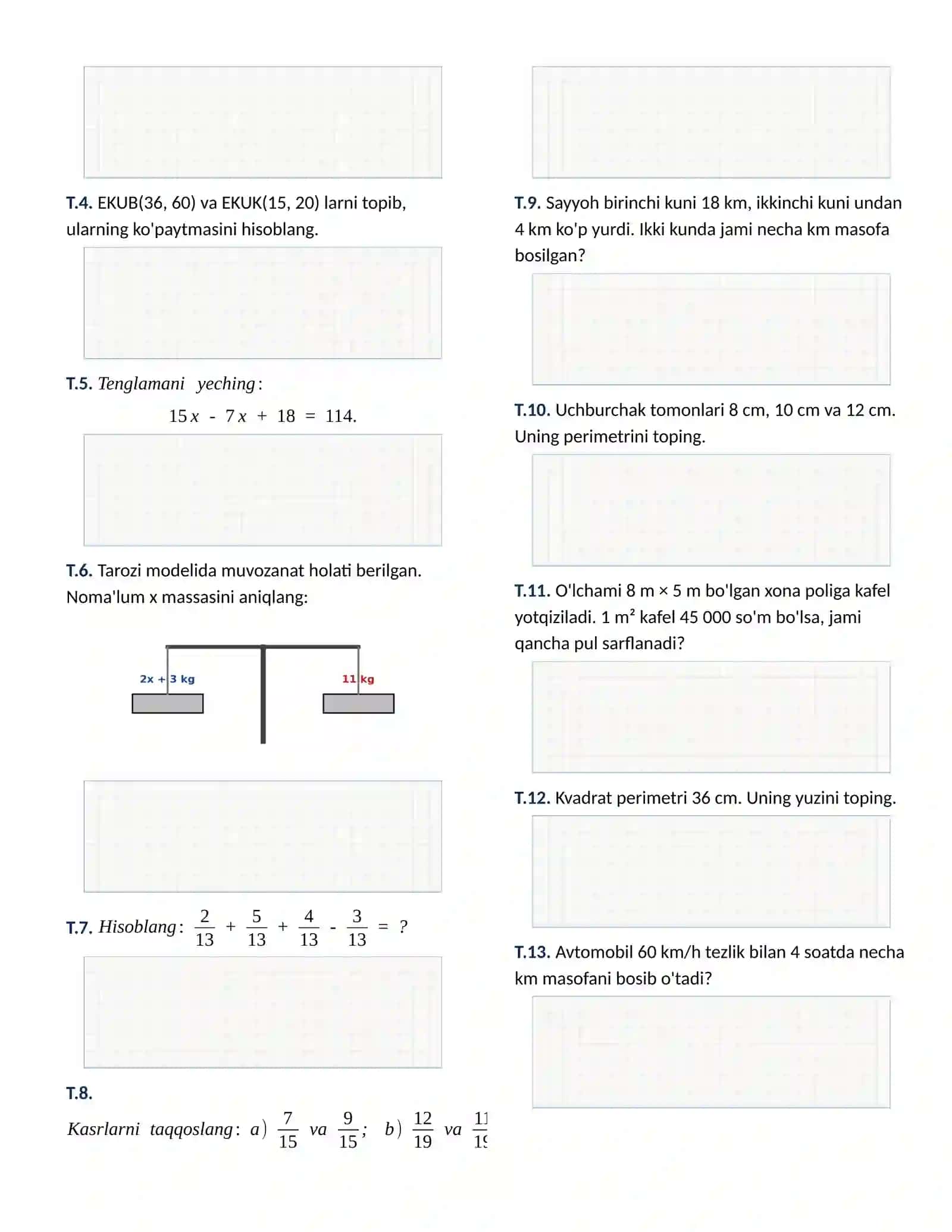 6-SINF MATEMATIKA: MAVZULASHTIRILGAN TOPSHIRIQLAR DAFTARI, YANGI DARSLIK ASOSIDA 4