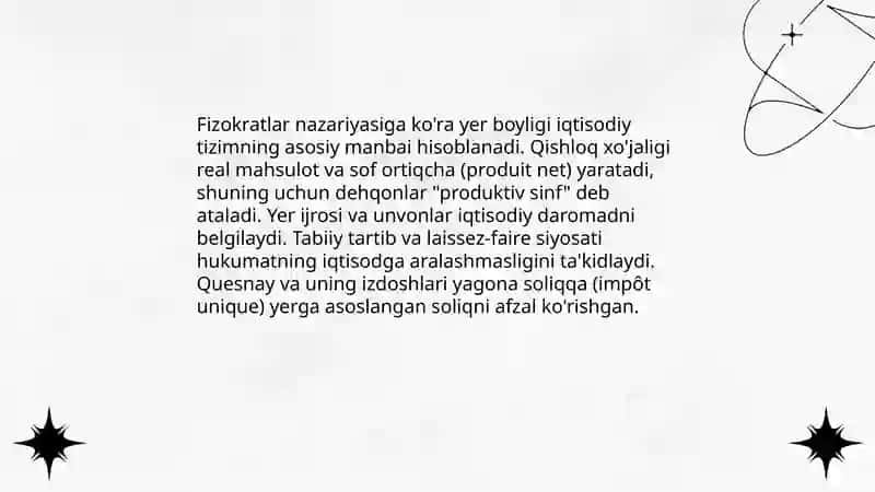 Fizokratlar maktabi - F. Kennedi gʻoyalari boyicha 4