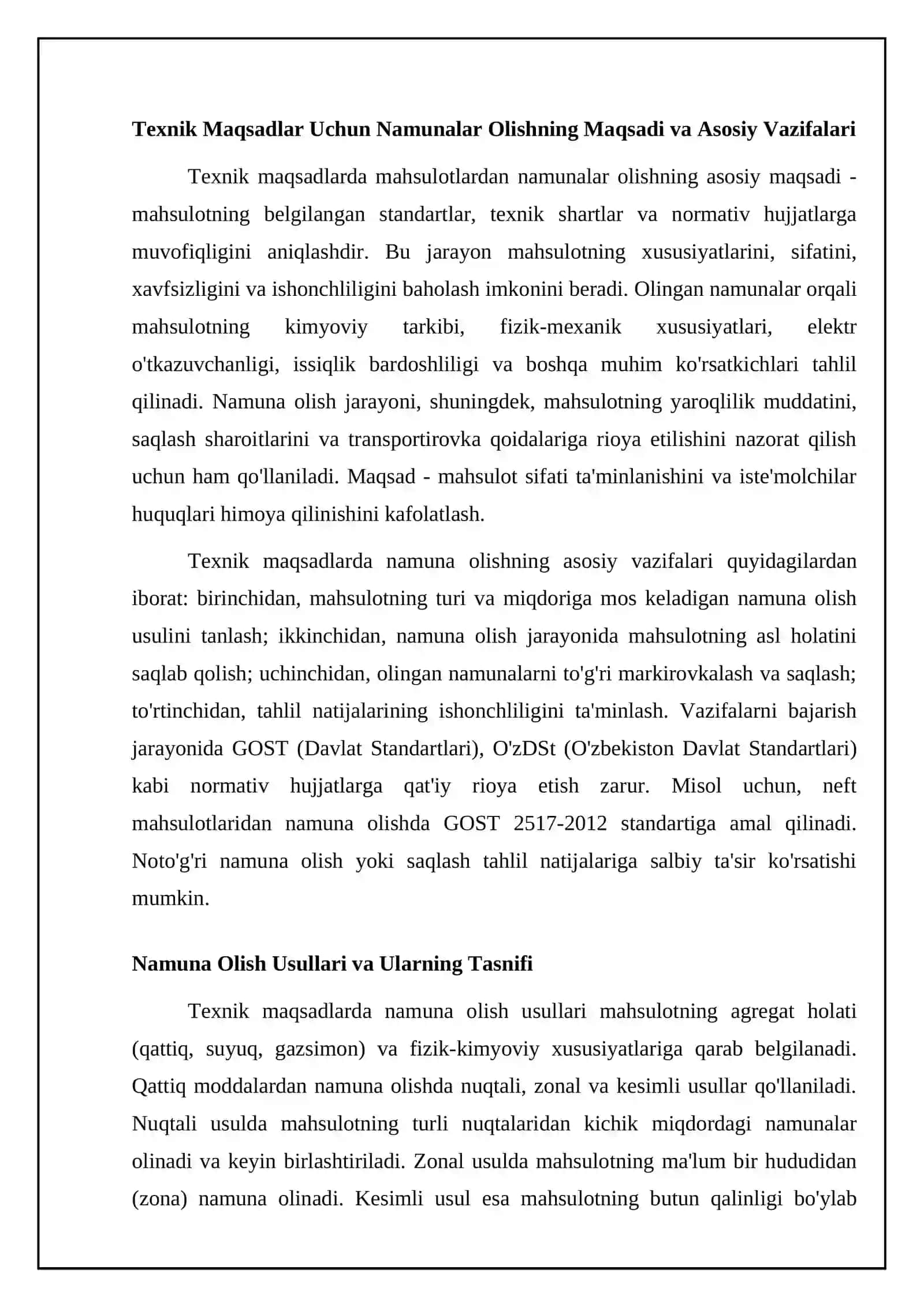 Texnik maqsadlar uchun mo'ljallangan maxsulotlardan na'muna olish 4